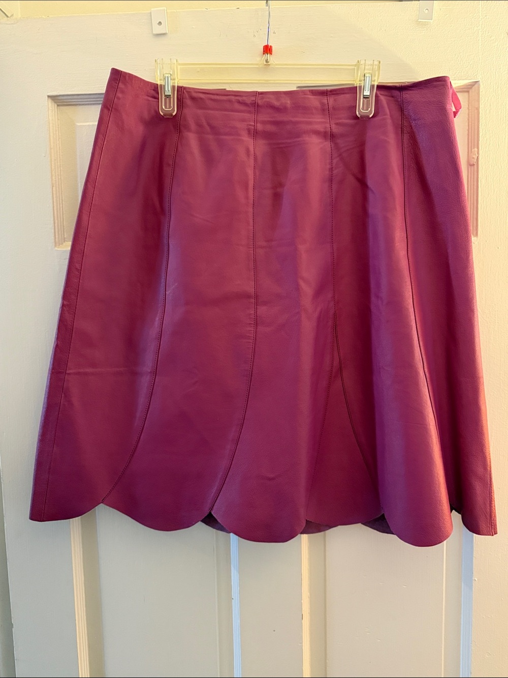 Vintage metrostyle Plum Leather Scallop-Hem Skirt